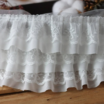 12CM Wide White Black Three Layers 3D Pleated Mesh Chiffon Fabric Embroidered Ruffle Trim DIY Dress Apparel Collar Sewing Decor