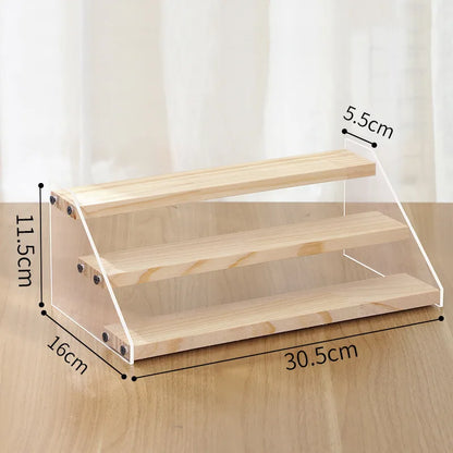 2-7 Layer Acrylic Wood Display Stand Cosmetic Perfume Cupcakes Holder Showcase Organizer Doll Mini Figure Toy Model Storage Rack