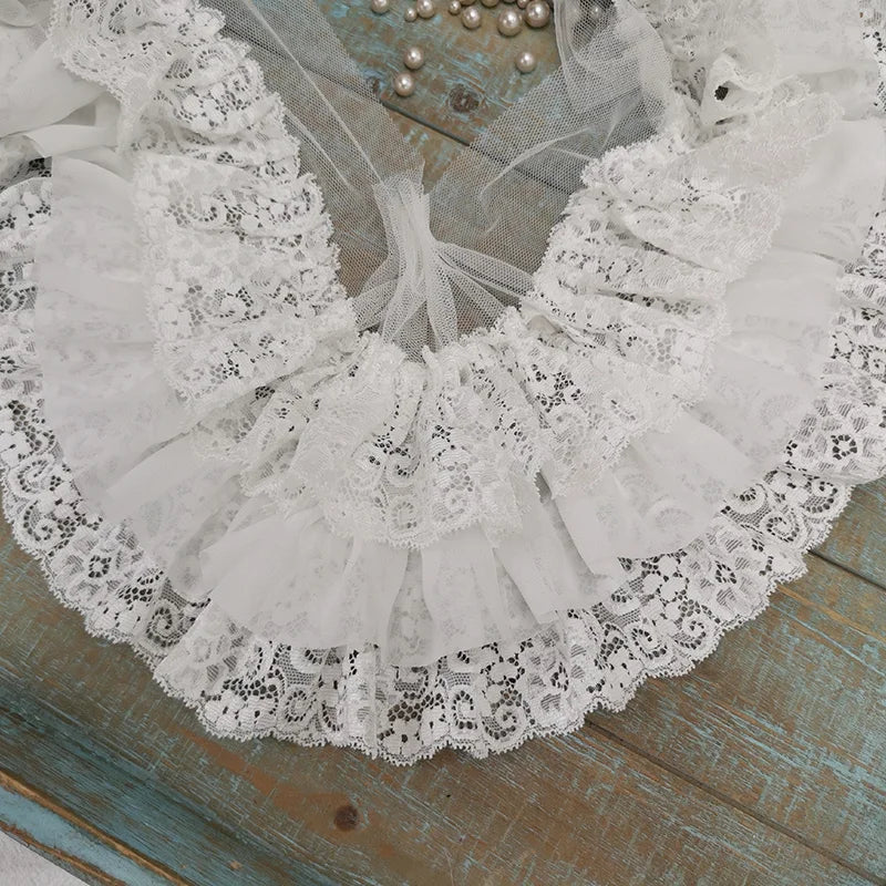 10CM Wide Three Layers Pleated Chiffon Fabric Embroidery Fringe Ribbon Lace Collar Ruffle Trim DIY Apparel Curtains Sewing Decor
