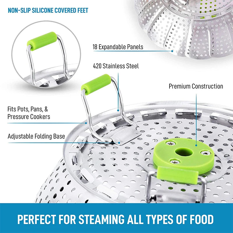 9Inch Stainless Steel Lotus Steaming Tray Folding Food Steamer Vegetable Fruit Food Basket Mesh Steamer Rack Cooking Cookware