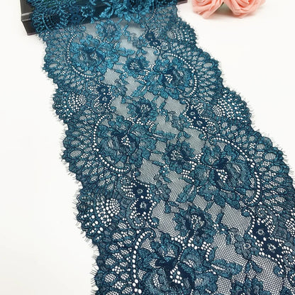 3y/lot 22.50cm Shiny Grey Purple Teal Blue Eyelash Elastic Lace Trim With Shimmer Trimming Garment Accessory DIY Material Fabric