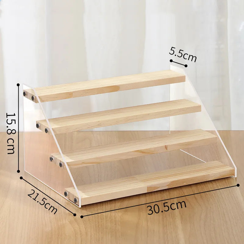 2-7 Layer Acrylic Wood Display Stand Cosmetic Perfume Cupcakes Holder Showcase Organizer Doll Mini Figure Toy Model Storage Rack