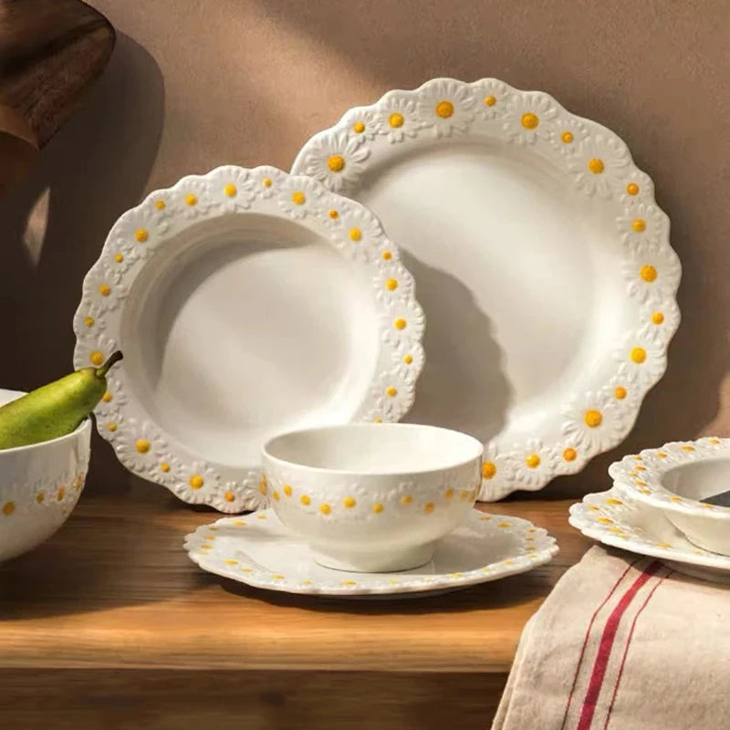 Κεραμικό ανάγλυφο λίγο Daisy Plate Dinner Set Househid