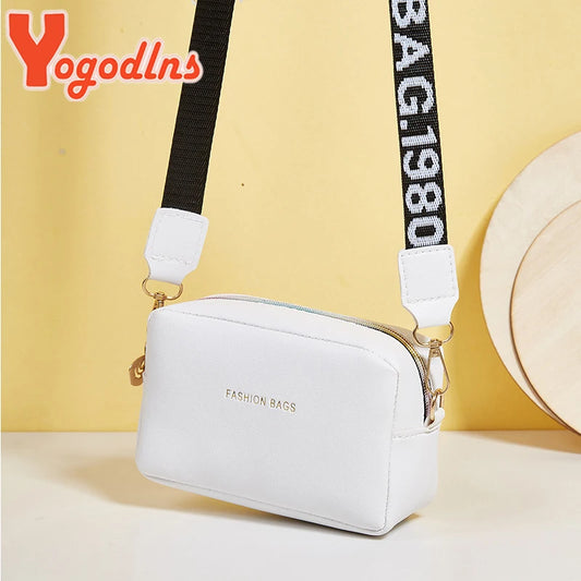 Yogodlns Fashion Small Square Bag For Women PU Leather Shoulder Messenger Bag Letter Strap Crossbody Bag Trendy Handbag Bolsa