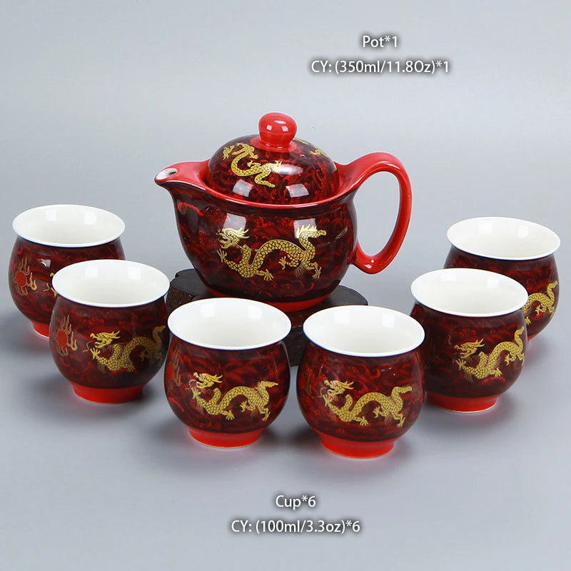 Chinese Ceramic Tea Set Kung Fu Porcelain Tea Cup Pot Set Dragon Teapot Teacup Kungfu Teaset Puer Oolong Tea Ceremony Teaware