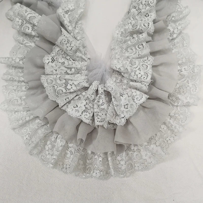10CM Wide Three Layers Pleated Chiffon Fabric Embroidery Fringe Ribbon Lace Collar Ruffle Trim DIY Apparel Curtains Sewing Decor