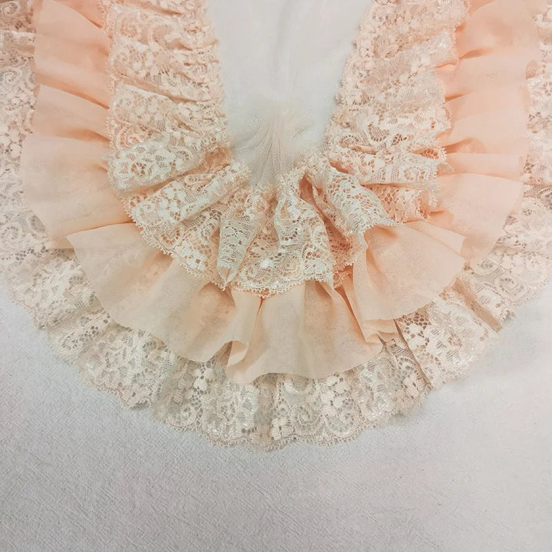 10CM Wide Three Layers Pleated Chiffon Fabric Embroidery Fringe Ribbon Lace Collar Ruffle Trim DIY Apparel Curtains Sewing Decor