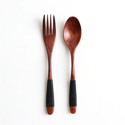 2pcs Natural Holzlöffel & Fork Dinner Kit Reissuppen Utensil