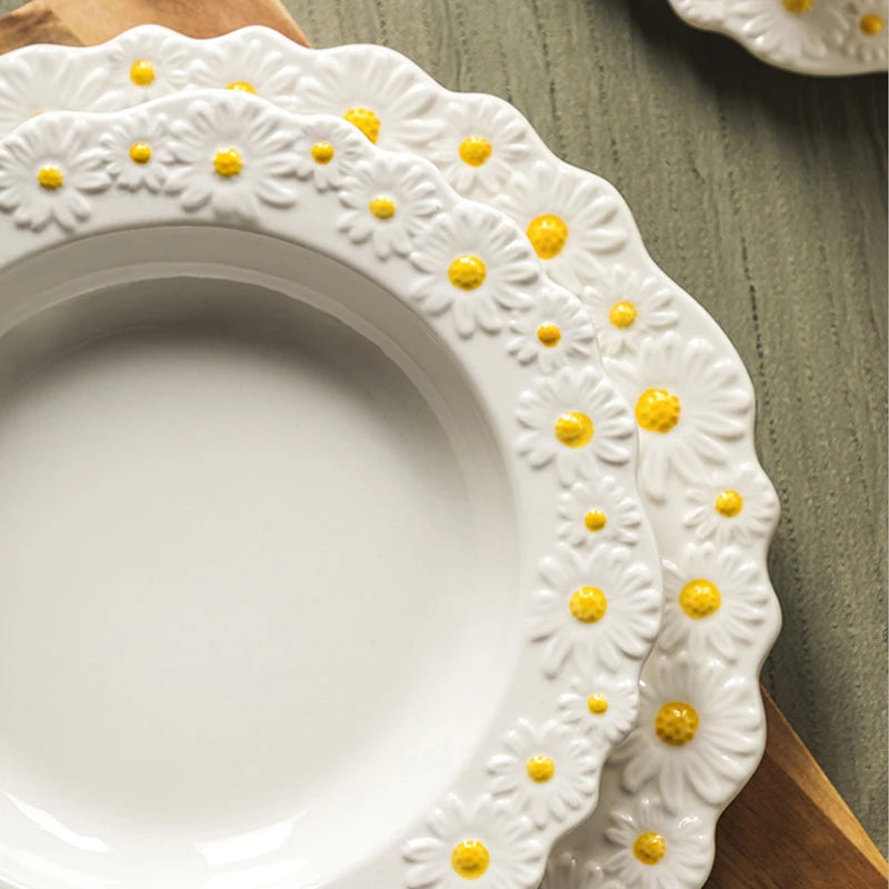 Κεραμικό ανάγλυφο λίγο Daisy Plate Dinner Set Househid