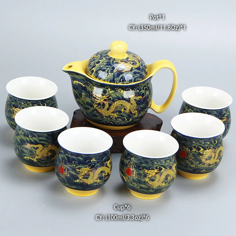 Chinese Ceramic Tea Set Kung Fu Porcelain Tea Cup Pot Set Dragon Teapot Teacup Kungfu Teaset Puer Oolong Tea Ceremony Teaware