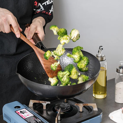 Konco Pure Iron Wok Cast Iron Pan ikke-coatet gryde Generel brug til gas og induktionskoger 32 cm Kinesisk Wok-køkkengrænse