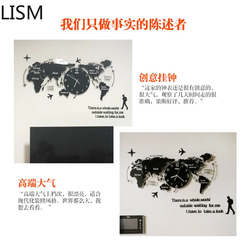 Creative World Map Large Luxury Wall Clock Modern Design Living Room Acrylic 3d Home Decor Silent Wall Clcok Reloj De Pared 2020