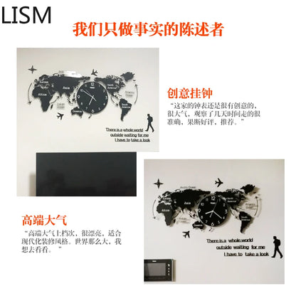 Creative World Map Large Luxury Wall Clock Modern Design Living Room Acrylic 3d Home Decor Silent Wall Clcok Reloj De Pared 2020