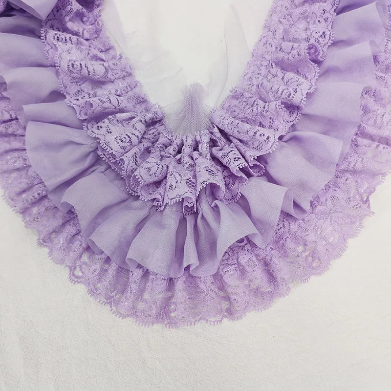 10CM Wide Three Layers Pleated Chiffon Fabric Embroidery Fringe Ribbon Lace Collar Ruffle Trim DIY Apparel Curtains Sewing Decor