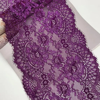 3y/lot 22.50cm Shiny Grey Purple Teal Blue Eyelash Elastic Lace Trim With Shimmer Trimming Garment Accessory DIY Material Fabric