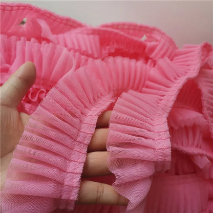5CM Wide Double Layers 3D Pleated Mesh Lace Fabric Ruffle Trim Embroidered Collar Ribbon Sewing Clothing Skirt Splicing Material