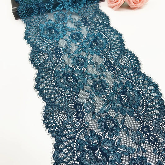 3y/lot 22.50cm Shiny Grey Purple Teal Blue Eyelash Elastic Lace Trim With Shimmer Trimming Garment Accessory DIY Material Fabric