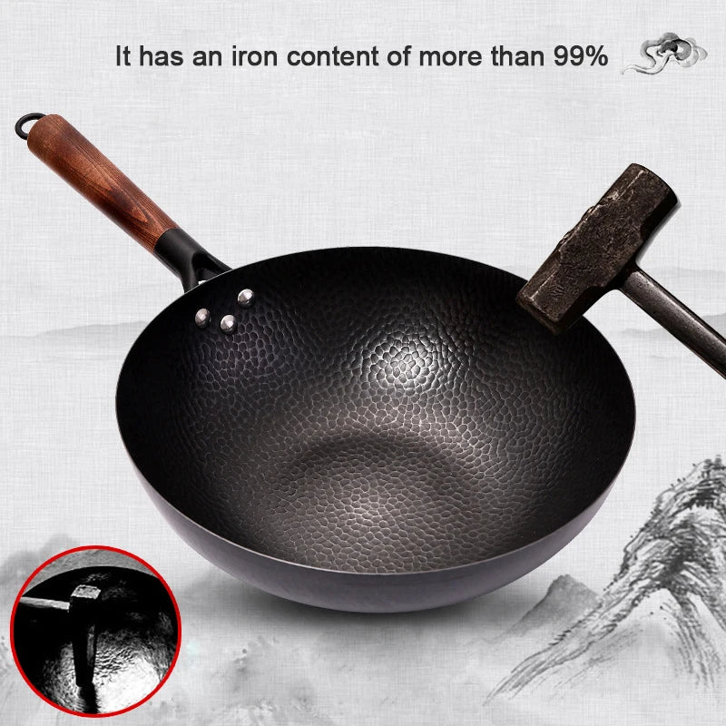 Konco Iron Wok litinová pánev netahovaný hrnec Obecné použití pro plyn a indukční sporák 32 cm Čínský wok kuchyňský nádobí kuchyňské nářadí