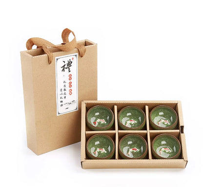 Kaddoen Package 6pcs 3D Golden Fësch China Tea Taste, Kung Fu Tem Téi Crackle People Captups