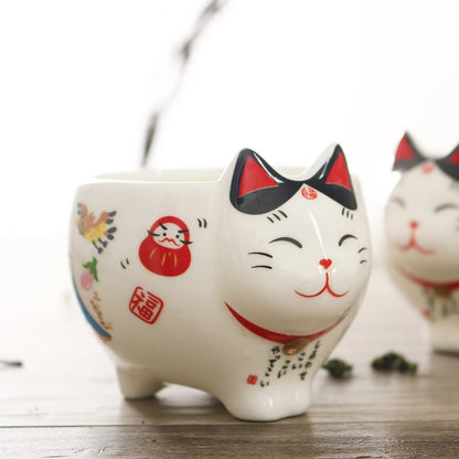 Söpö japanilainen onnekas kissan posliini -teesarja luova Maneki Neko Ceramic Tea Cup Potin suodattimella ihana plutus -kissan teekannu muki