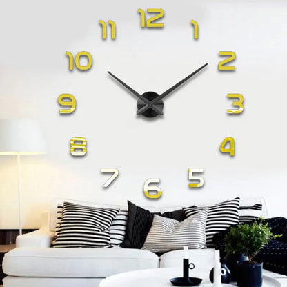 Large Wall Clock Quartz 3D DIY Big Watch Decorative Kitchen Clocks Acrylic Mirror Sticker Oversize Wall Clocks Home Letter Decor