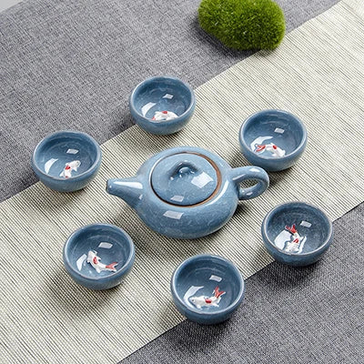 Crack glaze 3D fish Kung Fu Tea Set,Ceramic Tea Sets,TeaCup,ChineseTravel Teapot, Drinkware Coffee&Tea Sets , Binglie Teacups