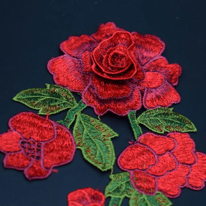 1pc Rose Embroidered Sewing On Patch Flower Patch Stickers For Clothes Badge Sewing Fabric Applique Supplies 12Colors