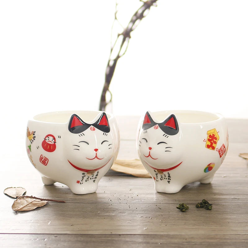 Roztomilý japonský šťastná kočka porcelánový čaj sada kreativní maneki neko keramický čaj pohár s sítkem