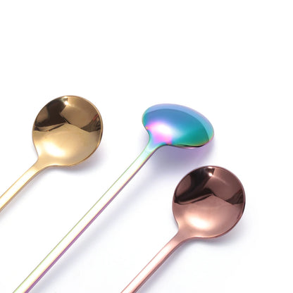 Rainbow Color Coffee Tea Stir Stiron à longue manche Gil Ice Cream Dessert Spoons Eco-Friendly en acier inoxydable