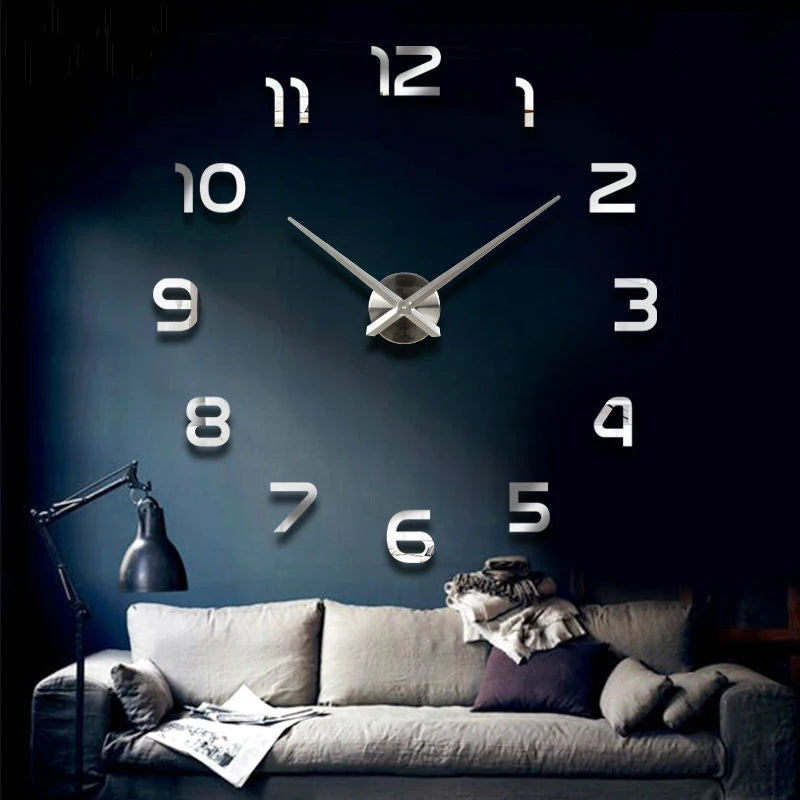 Large Wall Clock Quartz 3D DIY Big Watch Decorative Kitchen Clocks Acrylic Mirror Sticker Oversize Wall Clocks Home Letter Decor