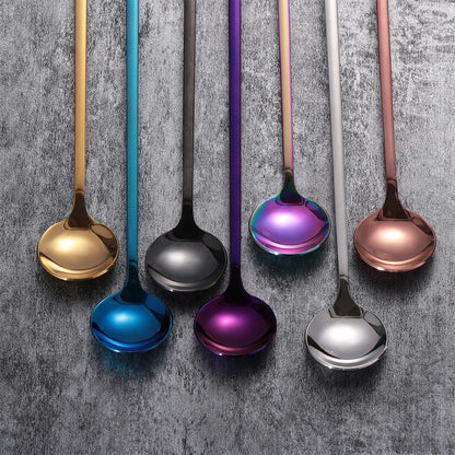 Rainbow Color Coffee Tea Stir Stiron à longue manche Gil Ice Cream Dessert Spoons Eco-Friendly en acier inoxydable