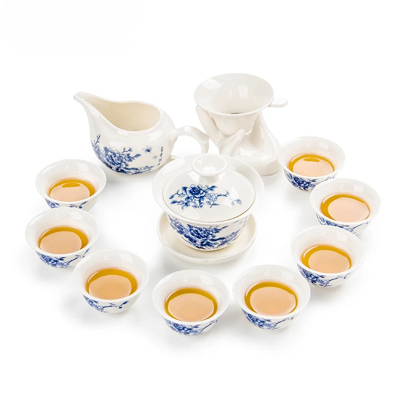 11pcs kinesisk kung fu te sett, keramisk bærbar tekopp porselen service gaiwan te kopper krus teseremoni teapot