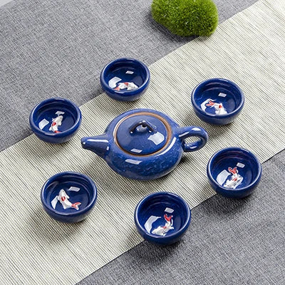 Crack glaze 3D fish Kung Fu Tea Set,Ceramic Tea Sets,TeaCup,ChineseTravel Teapot, Drinkware Coffee&Tea Sets , Binglie Teacups