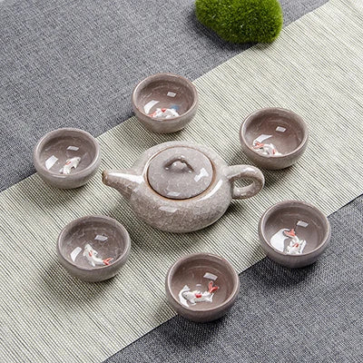 Crack glaze 3D fish Kung Fu Tea Set,Ceramic Tea Sets,TeaCup,ChineseTravel Teapot, Drinkware Coffee&Tea Sets , Binglie Teacups