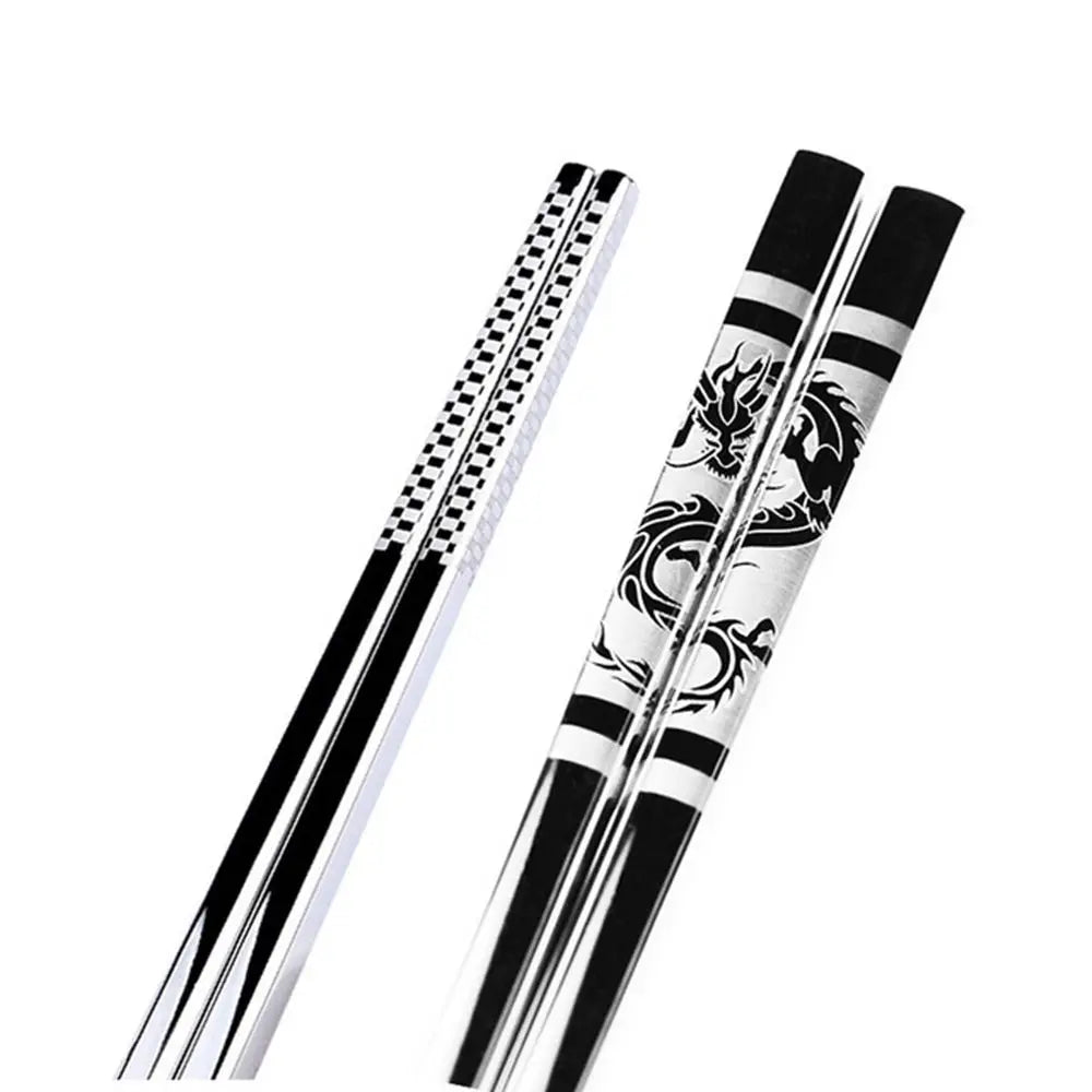 Pescos de dragón negro de acero inoxidable palillos chinos largos sin deslizamiento de sushi hashi chop sticks juego de regalos chinos vajilla