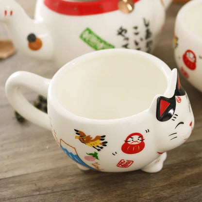 Søt japansk heldig katt porselens te sett kreativ maneki neko keramisk te kopp potte med sil nydelig plutus katt tekanne krus