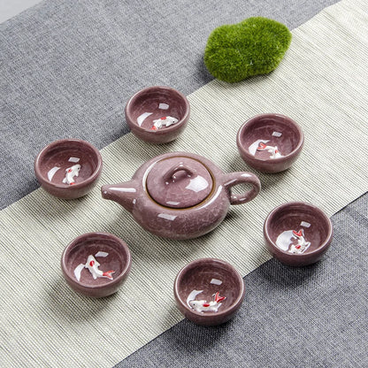 Crack glaze 3D fish Kung Fu Tea Set,Ceramic Tea Sets,TeaCup,ChineseTravel Teapot, Drinkware Coffee&Tea Sets , Binglie Teacups