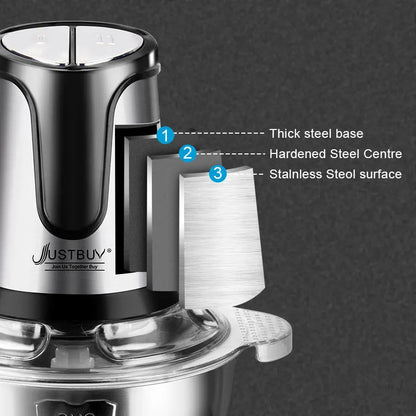 Tartalék késsel 500W rozsdamentes elektromos helikopter húsdaráló -Mincer Baby Food Processor 2 Speed ​​2L kapacitás