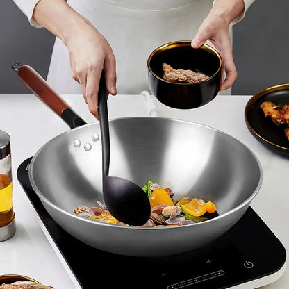 Chinese Wok Uncoated non-stick 34cm Wok Steak and Egg Frying Pan Removable Wooden Handle Dishwasher Completely Kitchen Cookware