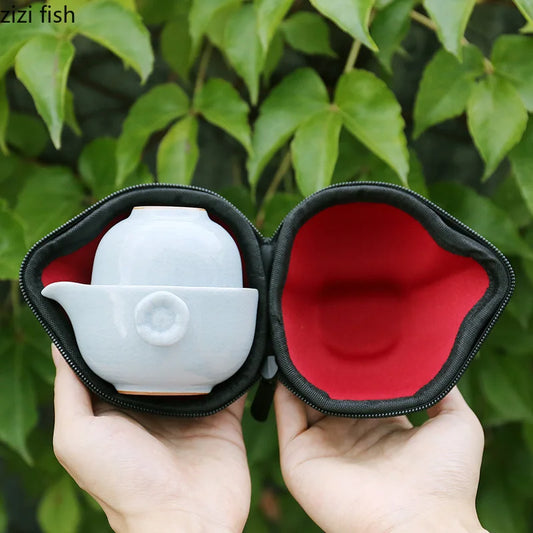 Creative Double Portable Ceramic Teacup Teapot Kungfu Tea Set European Style Outdoor Travel Teacup Teapot Home Decoration Modern