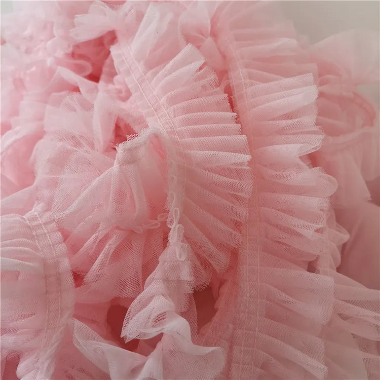 5CM Wide Double Layers 3D Pleated Mesh Lace Fabric Ruffle Trim Embroidered Collar Ribbon Sewing Clothing Skirt Splicing Material