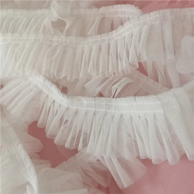 5CM Wide Double Layers 3D Pleated Mesh Lace Fabric Ruffle Trim Embroidered Collar Ribbon Sewing Clothing Skirt Splicing Material