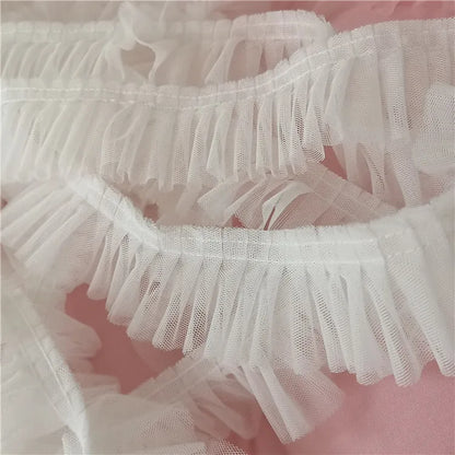 5CM Wide Double Layers 3D Pleated Mesh Lace Fabric Ruffle Trim Embroidered Collar Ribbon Sewing Clothing Skirt Splicing Material