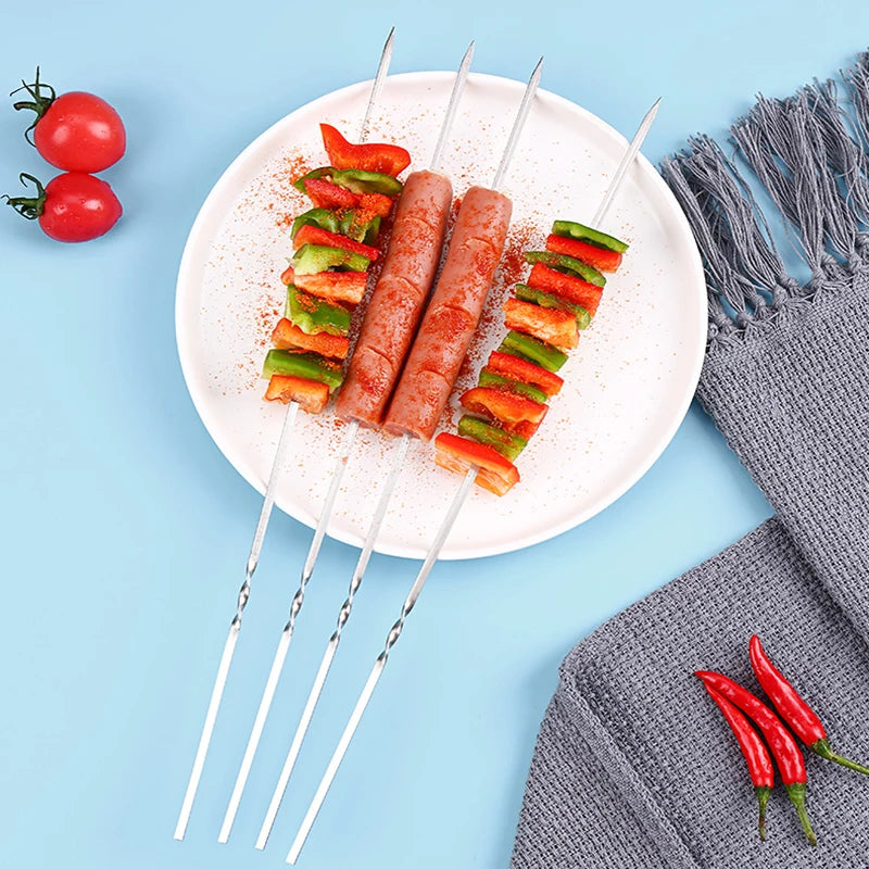 10/15Pcs Stainless Steel Barbecue Skewer Reusable BBQ Kebab Skewers  for Outdoor Camping Picnic Tools Cooking Tools