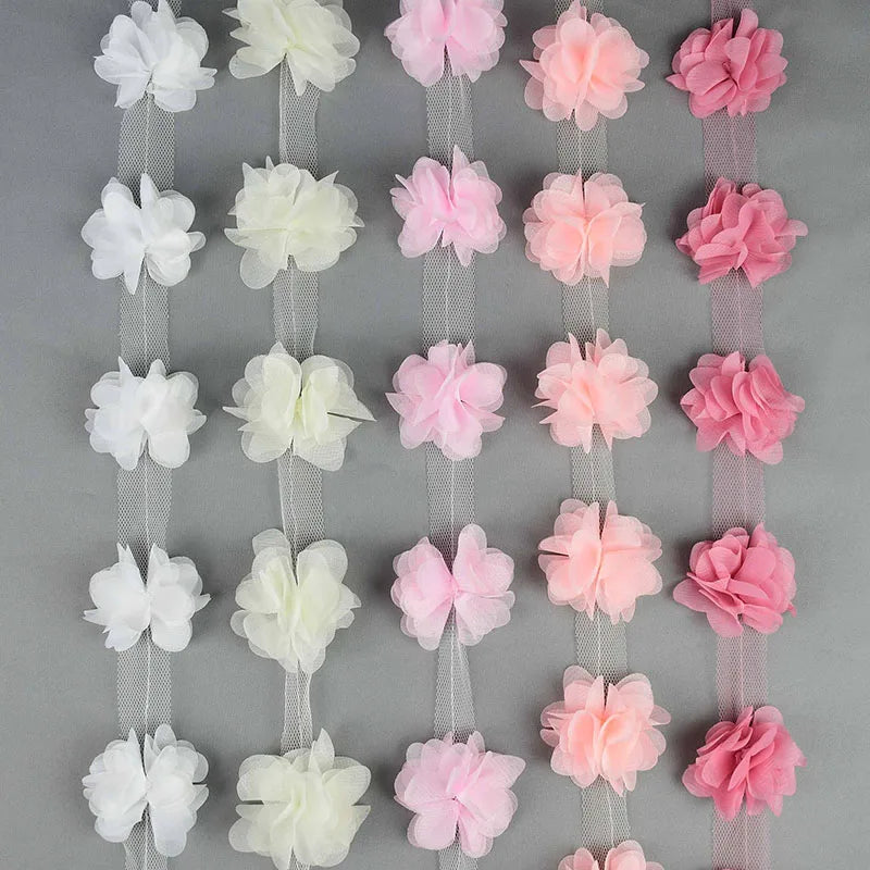 2yards 24pcs Fleurs 3d Cluffon Cluster Fleurs dentelle Decoration Decoration en dente