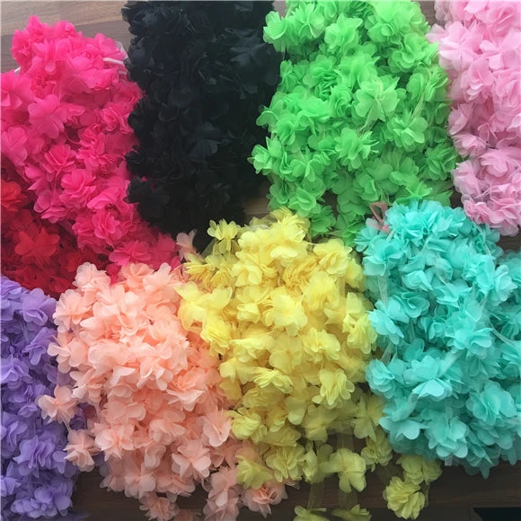 24pcs Flower （2yard) аппликация 3D шифоновый кружевные кружевные кружевные отделка DIY свадебная вуаль обувь свадебная детская одежда ткани аксессуары