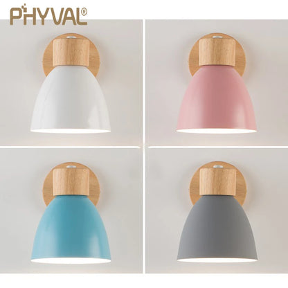 Koka ziemeļnieku sienas lampa ar slēdzi Modern Wall Sconce guļamistabas viesistabas mājas apgaismojumam Macaroon 6 krāsu stūres galviņa E27