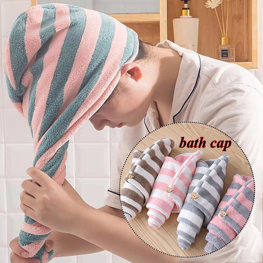 Striped Dry Hair Cap Towel Absorbent Dry Hair Cap Bathroom Bath Shower Cap Soft Turban Towel