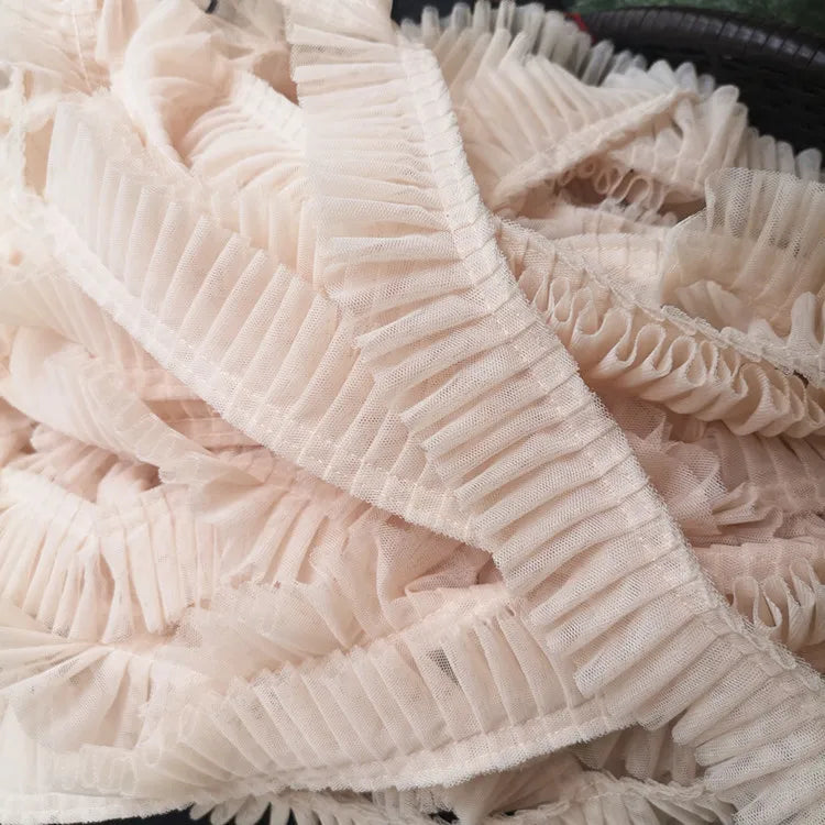 5CM Wide Double Layers 3D Pleated Mesh Lace Fabric Ruffle Trim Embroidered Collar Ribbon Sewing Clothing Skirt Splicing Material