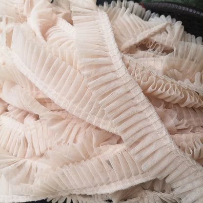 5CM Wide Double Layers 3D Pleated Mesh Lace Fabric Ruffle Trim Embroidered Collar Ribbon Sewing Clothing Skirt Splicing Material